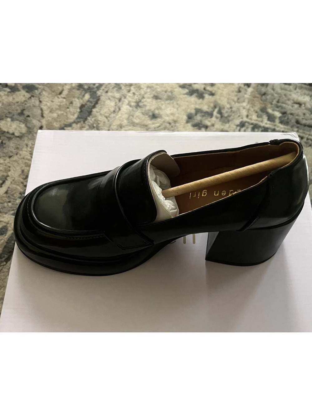 Madden Girl Black Patent Block Heel Loafer